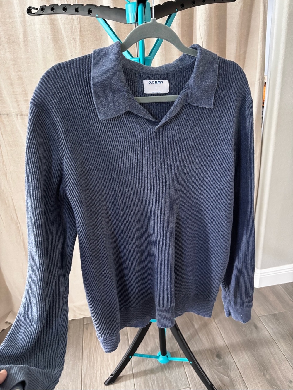Old Navy Navy Ribbed V‑Neck Polo grandpa Sweater - Picture 2 of 7